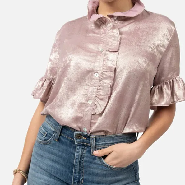 Button Collar Ruffle Shirt