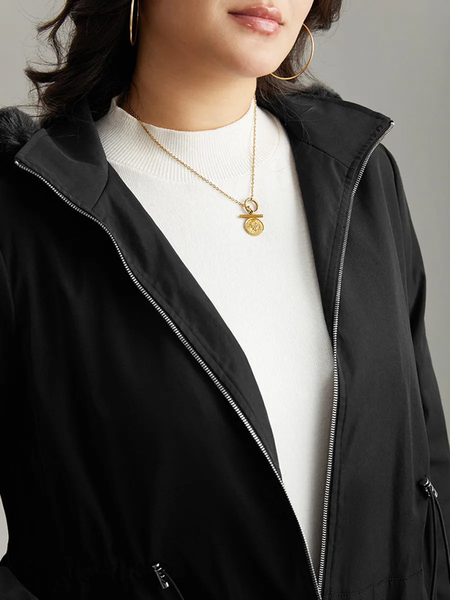 Black elegant waist drawstring jacket