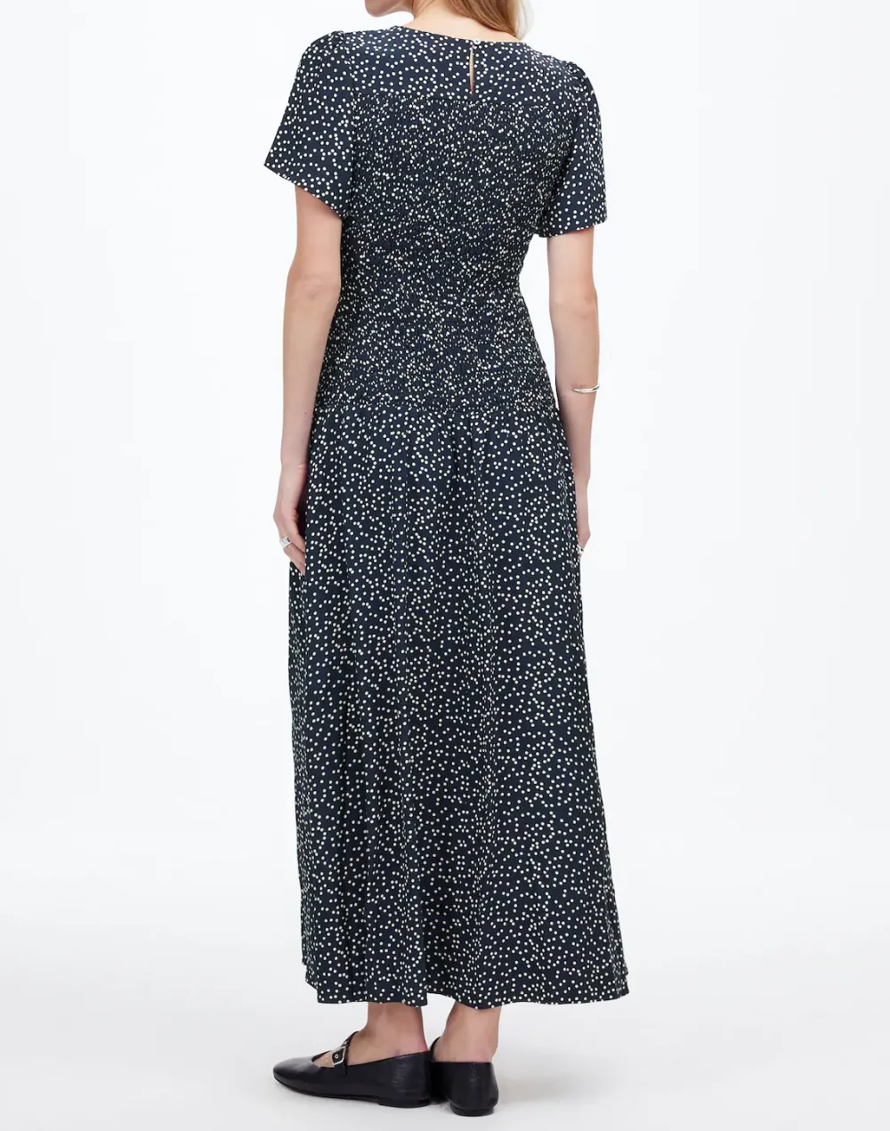 Flutter-Sleeve Smocked Maxi Dress in Floral