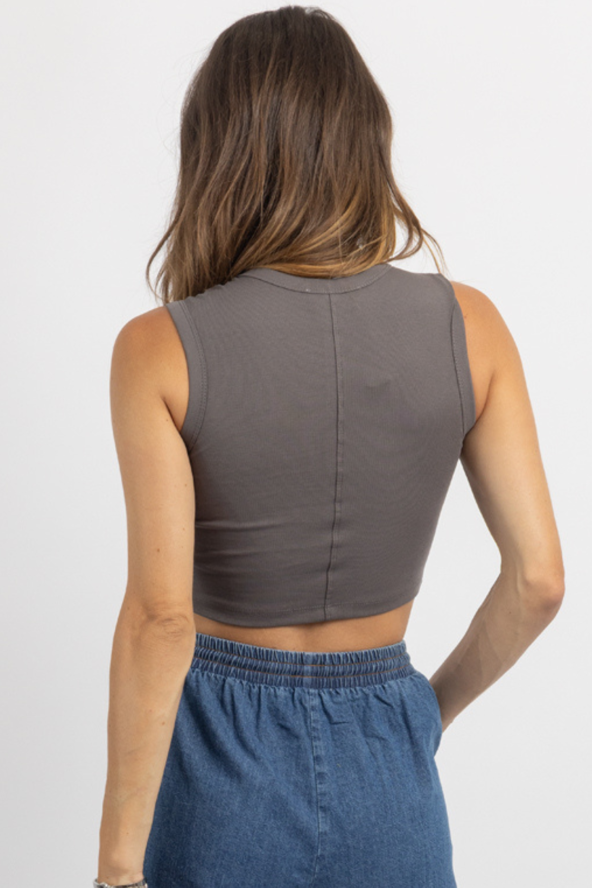 REPEAT GREY RIBBED TANK