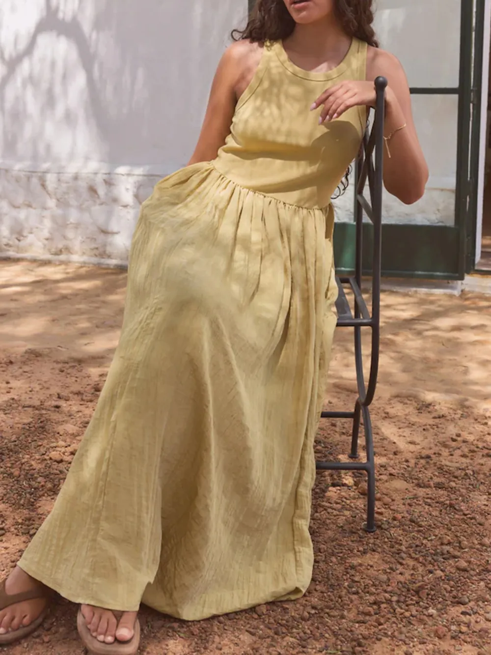 Classic Pure Color High-Waist Blended Dress