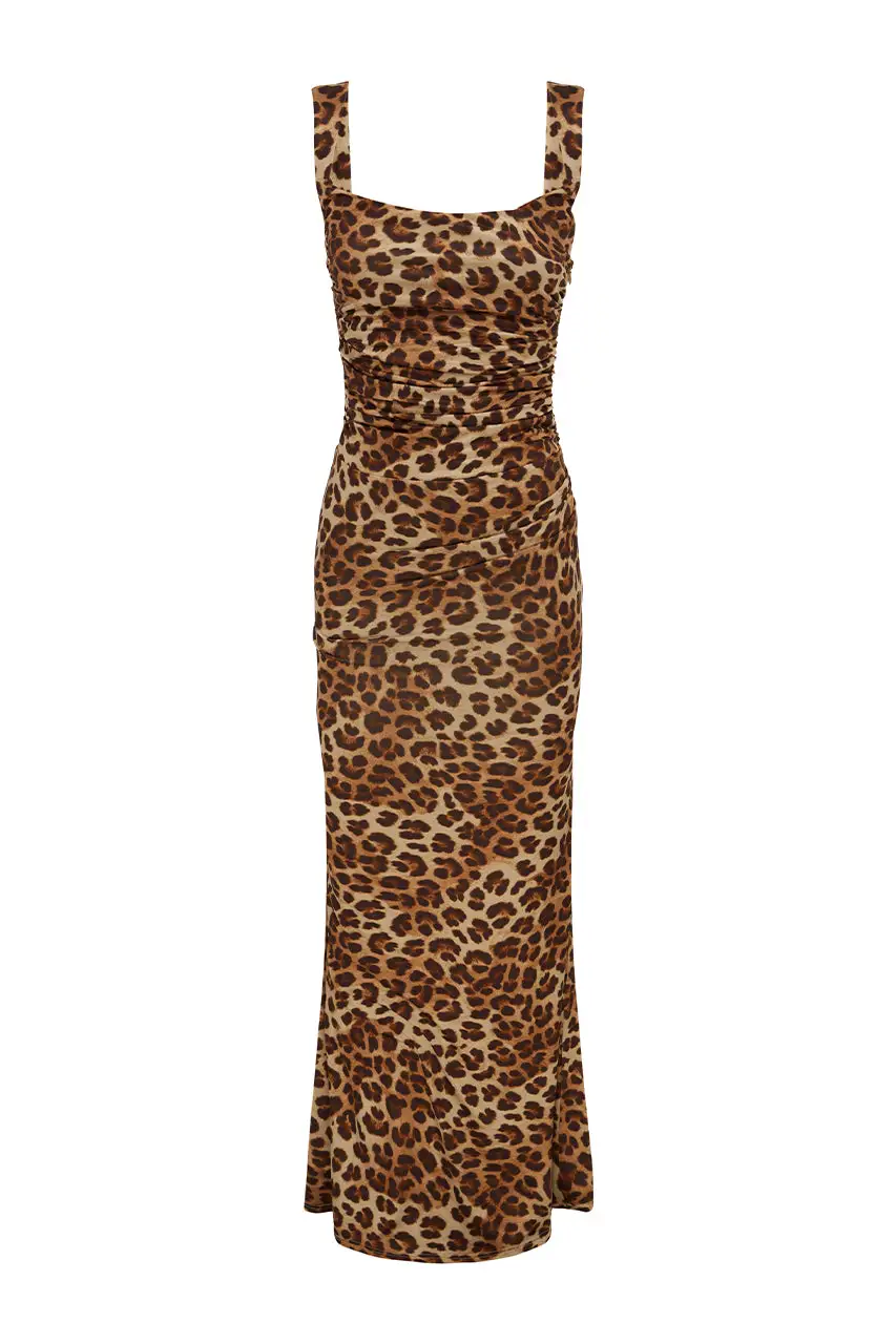Leopard Print Notch Neck Maxi Dress