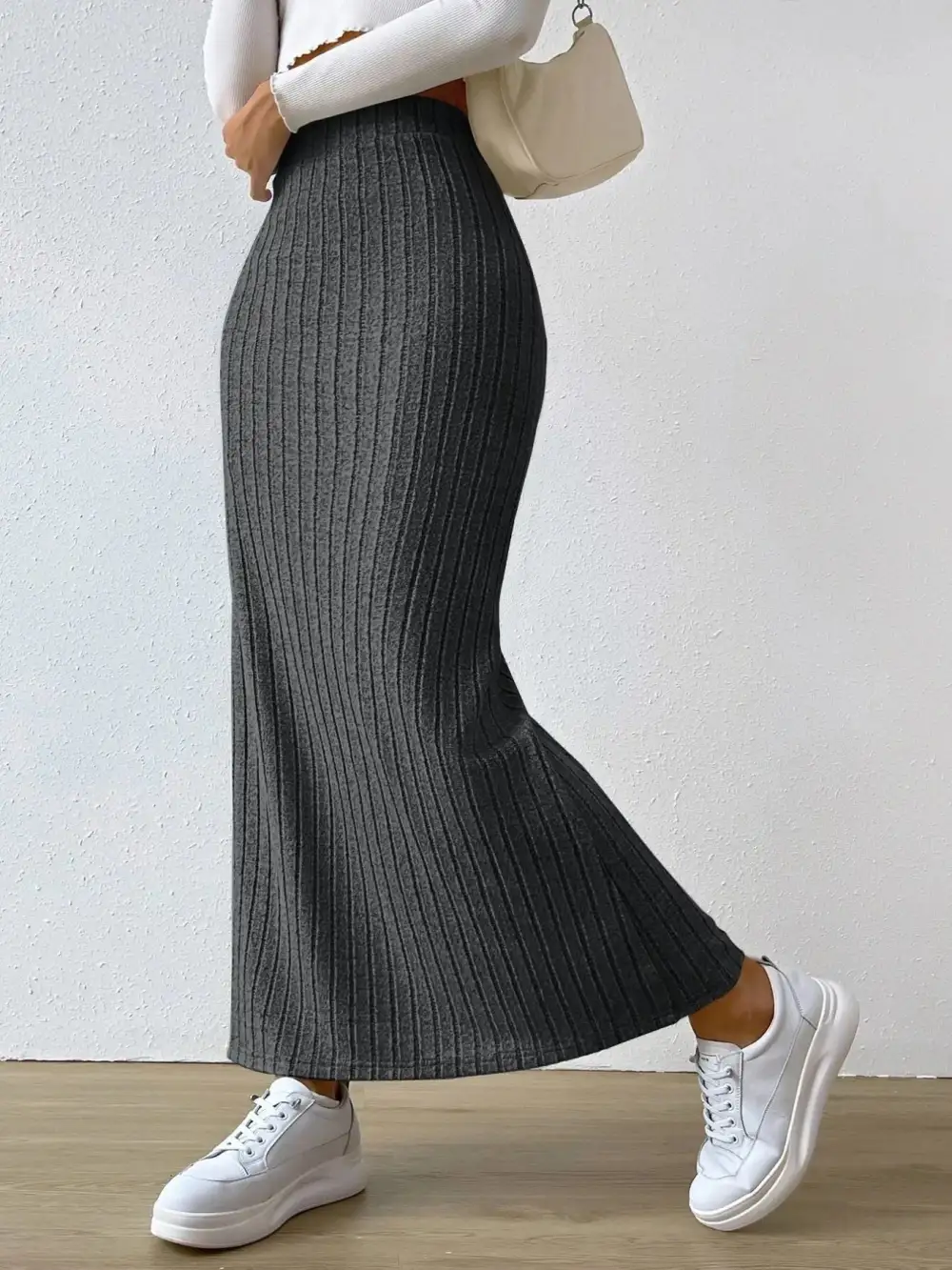 High Waist Ribbed Knit Skirt