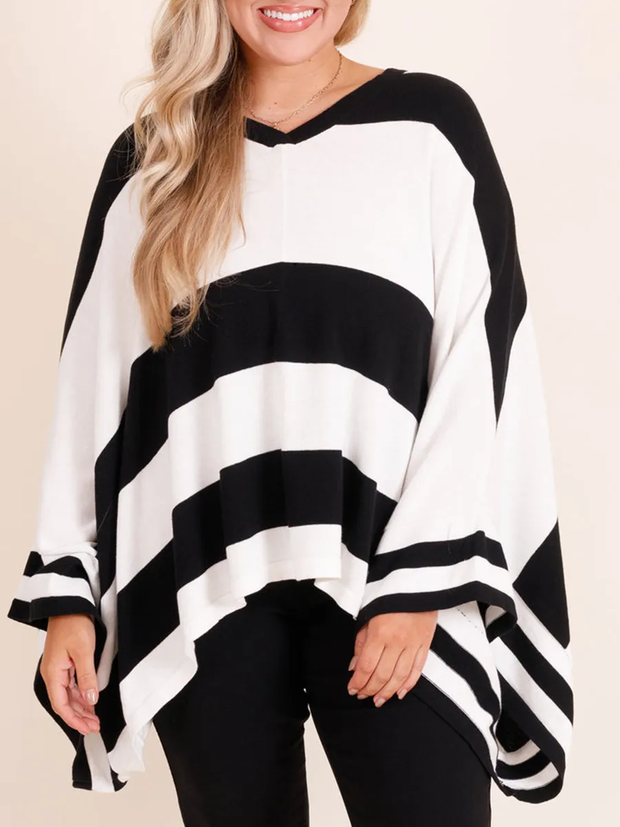 Black and white striped bat sleeved loose fitting sweater