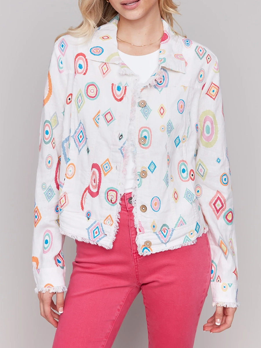 Women's Linen Jacket With Artistic Design