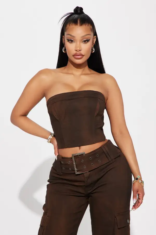 Jeanne Denim Washed Pant Set - Brown
