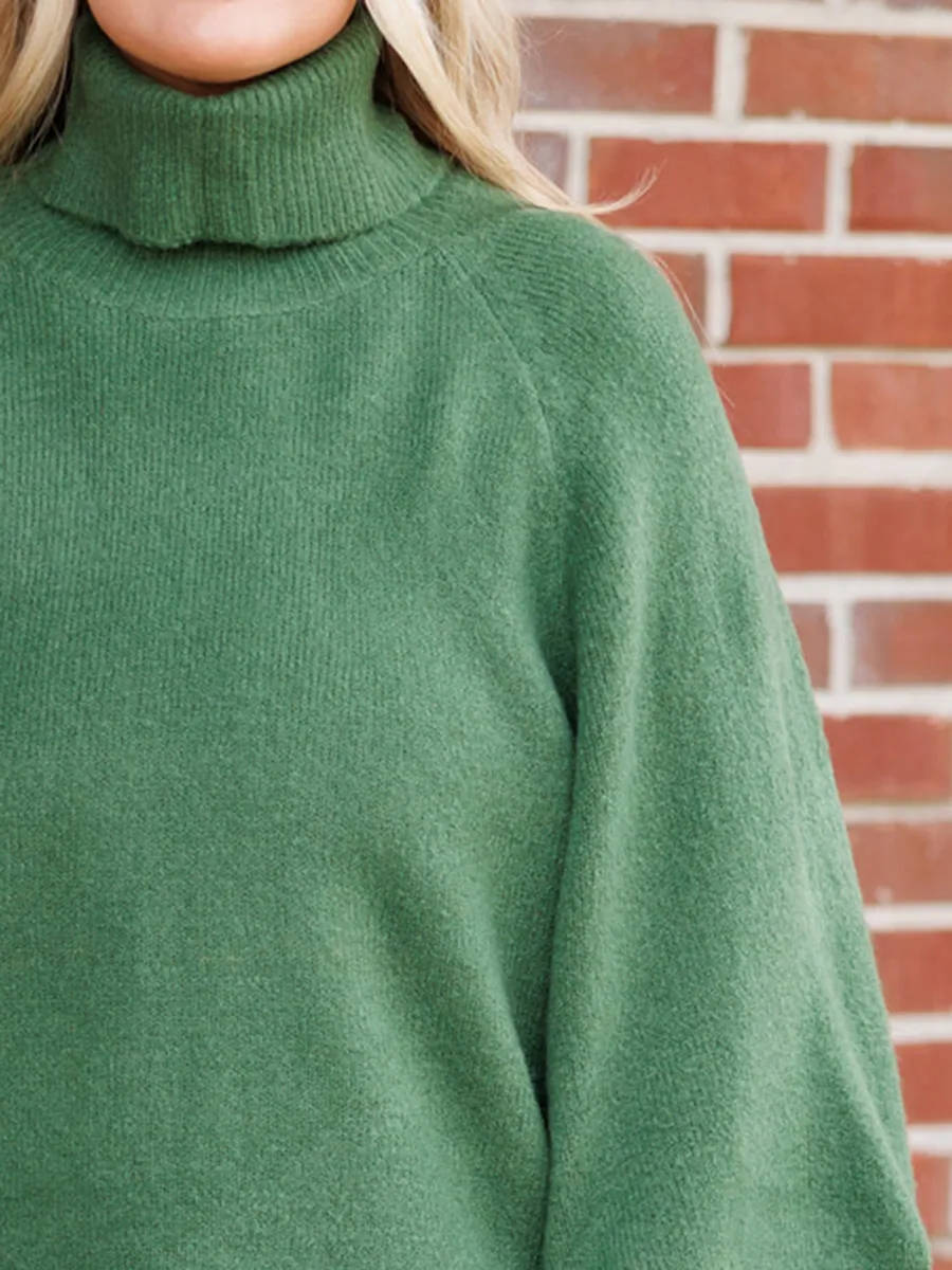 Flare Sleeved High Neck Loose Knit Sweater