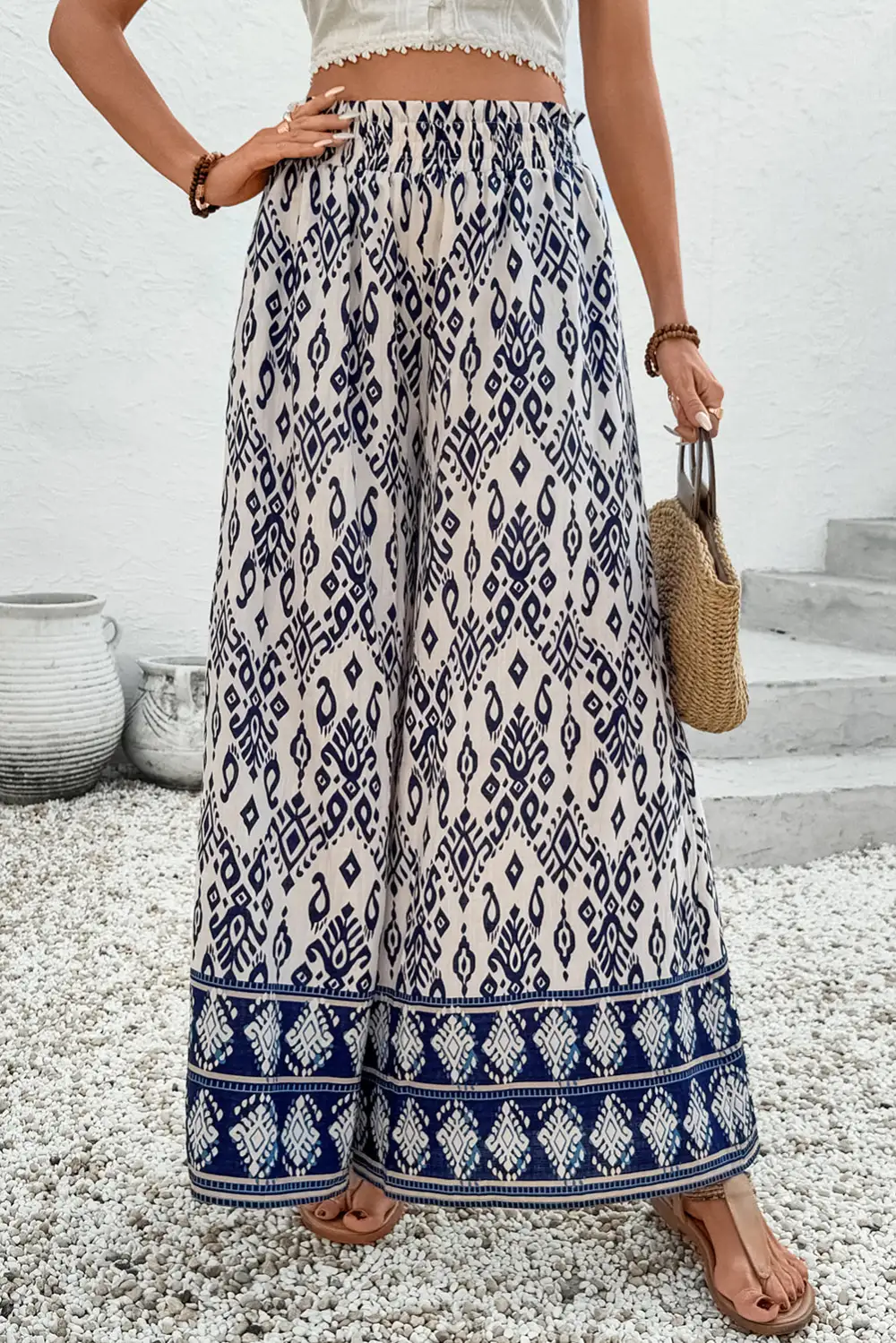 Boho Pattern Print High Rise Wide Leg Loose Pants