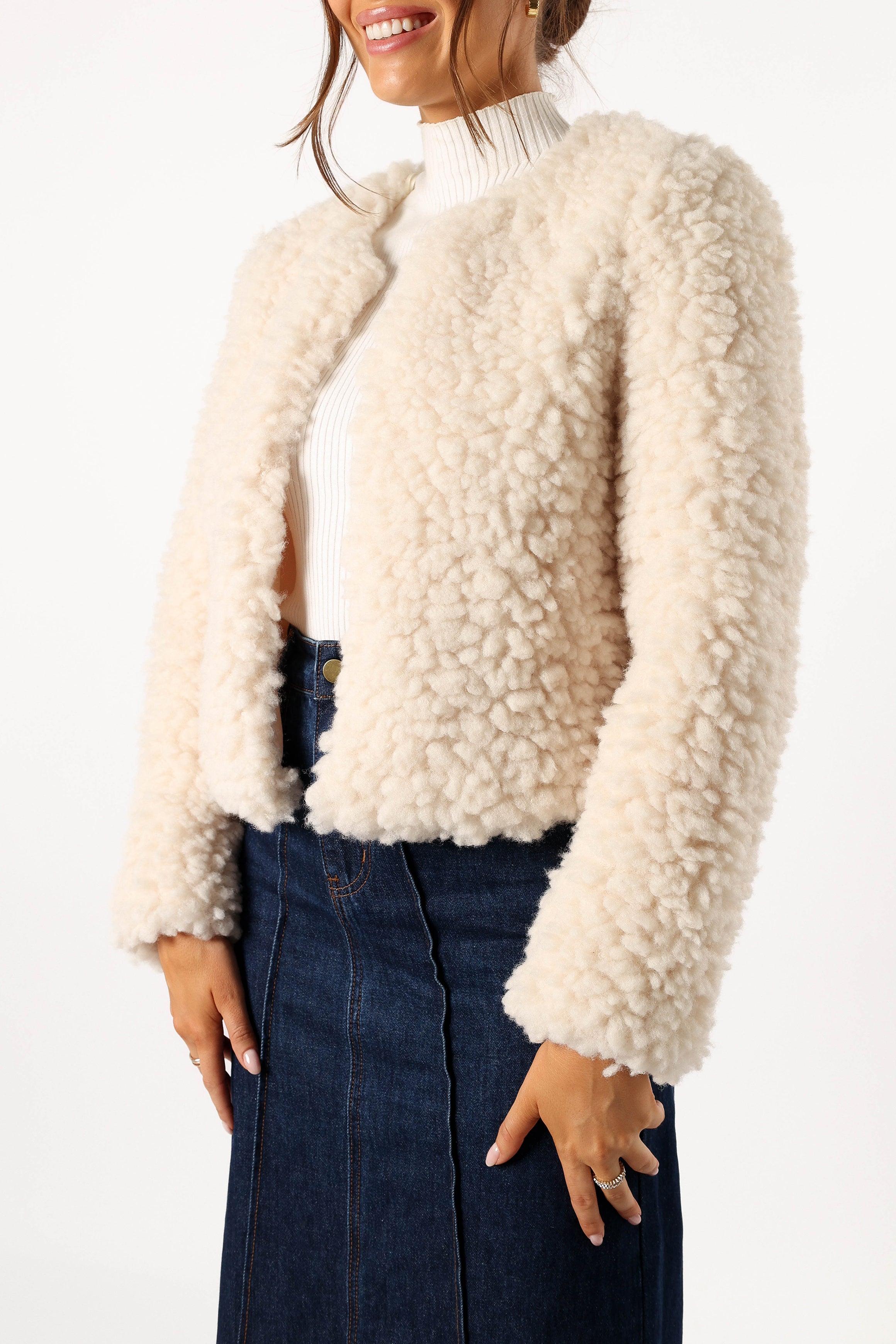 Haisley Faux Fur Jacket - Cream