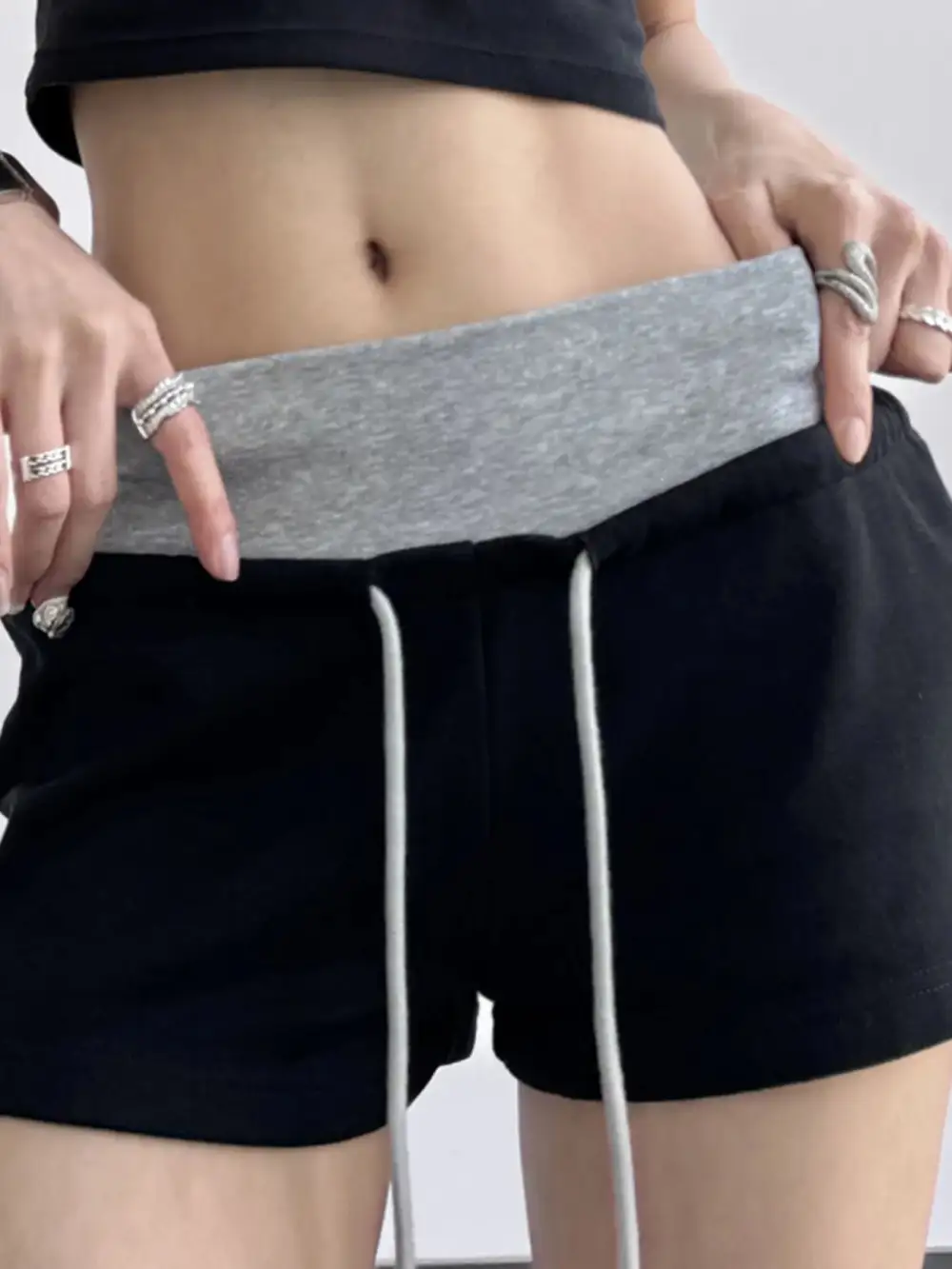 Drawstring Shorts with Contrast Waistband