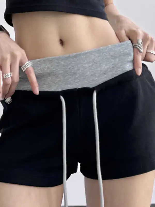 Drawstring Shorts with Contrast Waistband