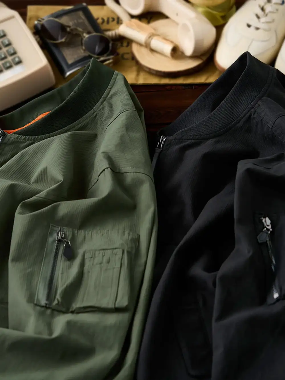 Men'S Zip Front Pocketed Bomber Jacket