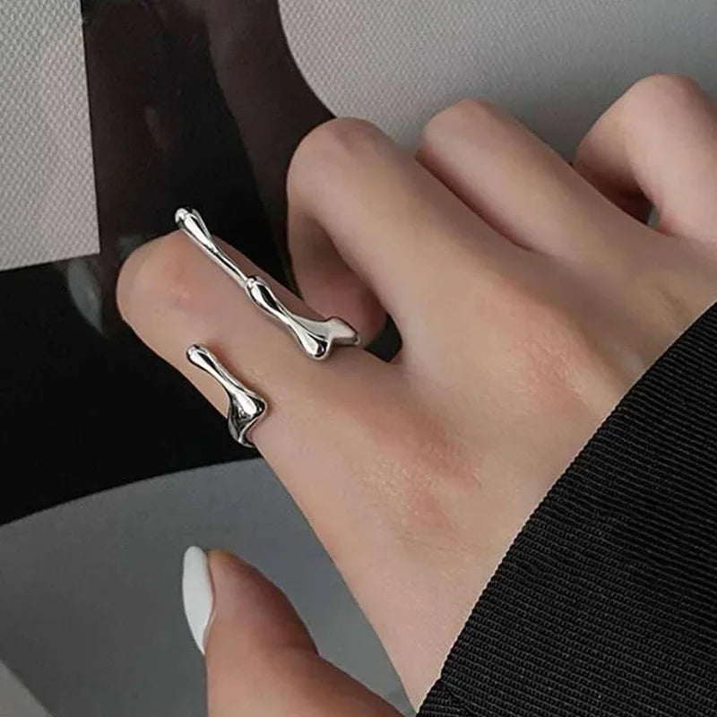 Irbano Punk Geometric Irregular Waterdrop Shaped Open Rings for Women Vintage Silver Color Metal Rings Personality Jewelry Accessories