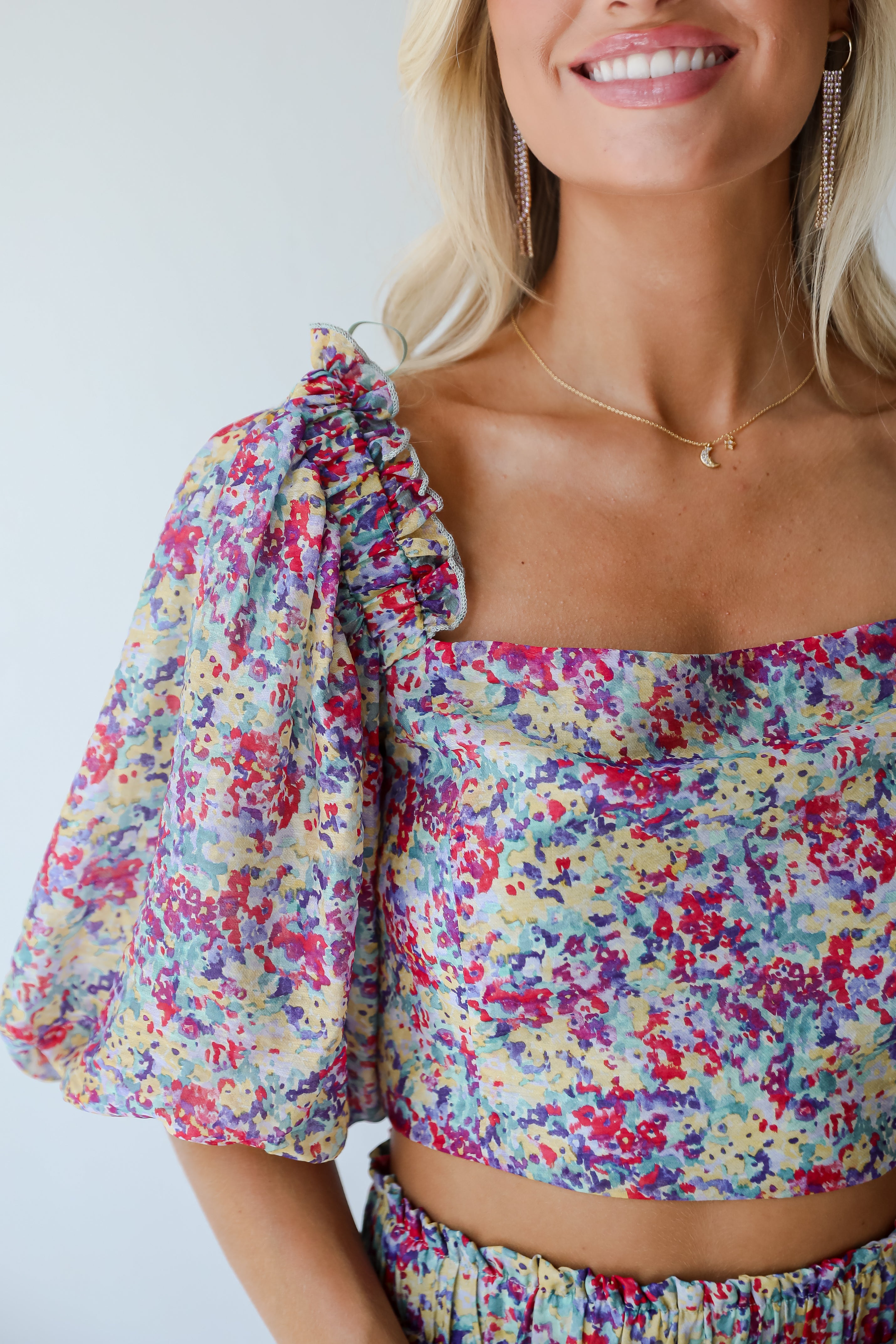 Instantly Perfect Multicolored Floral Cropped Blouse