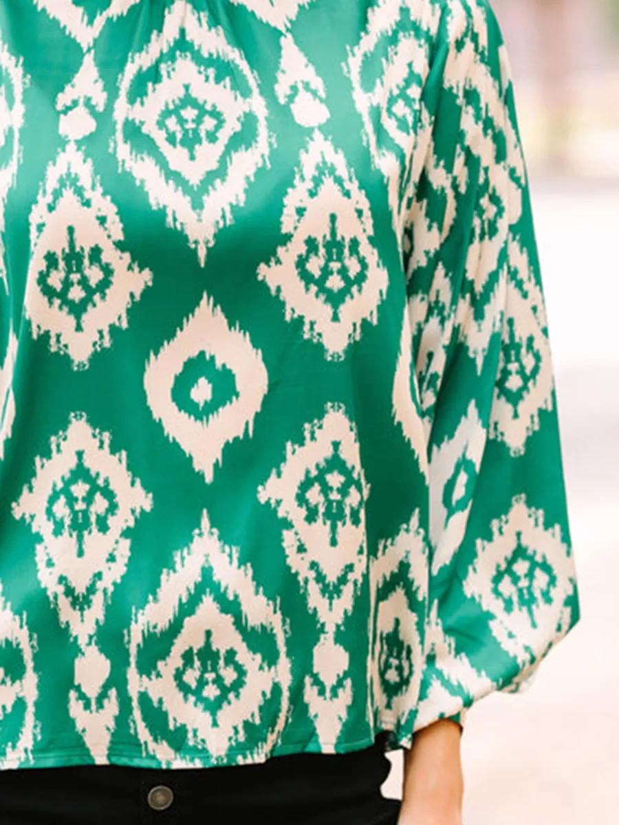 Green Abstract Satin Blouse