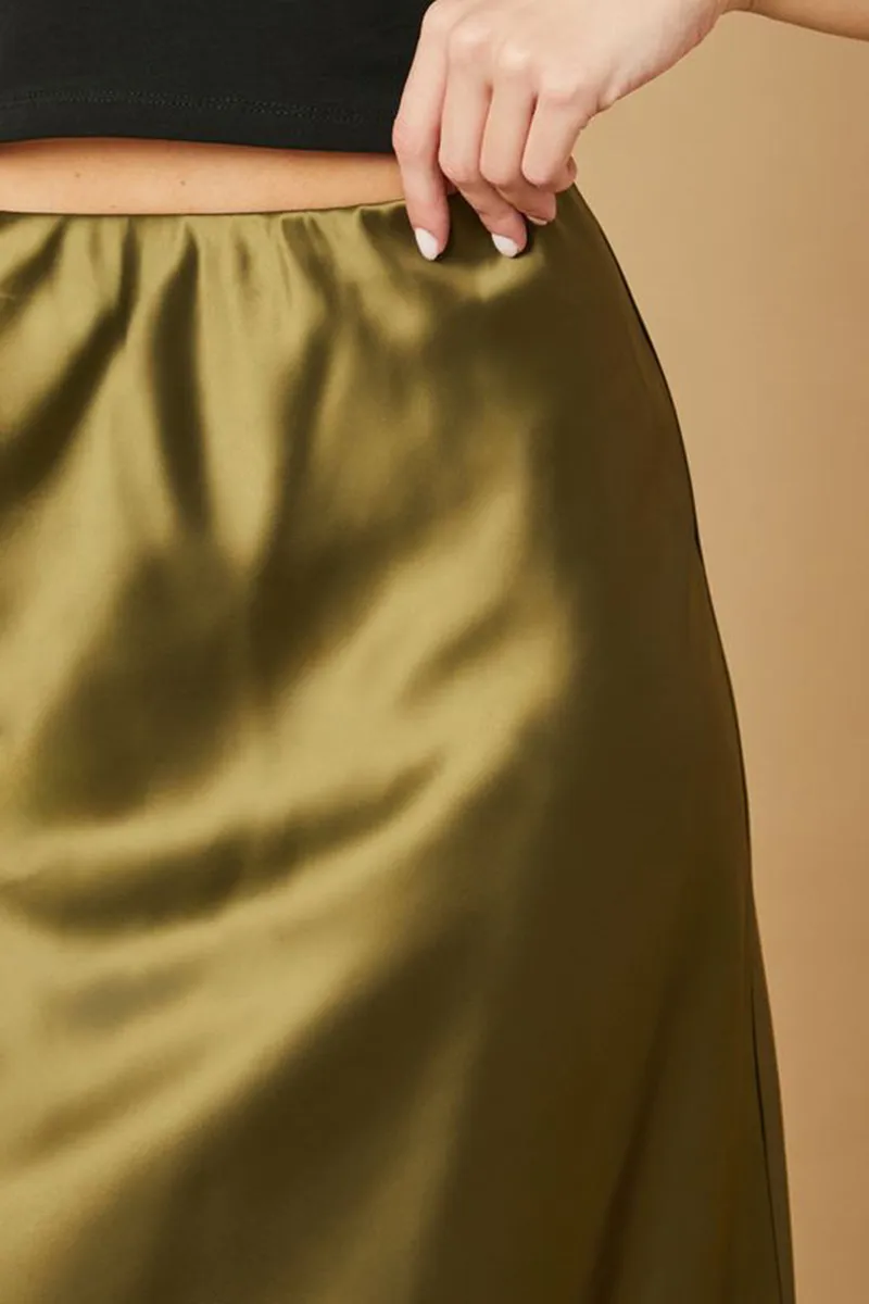 Casual Style Satin Midi Skirt