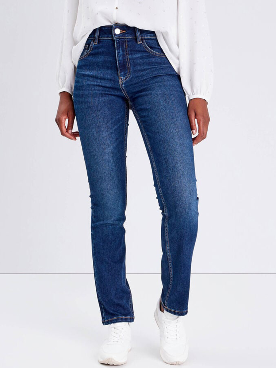 Jeans regular taille haute denim brut femme