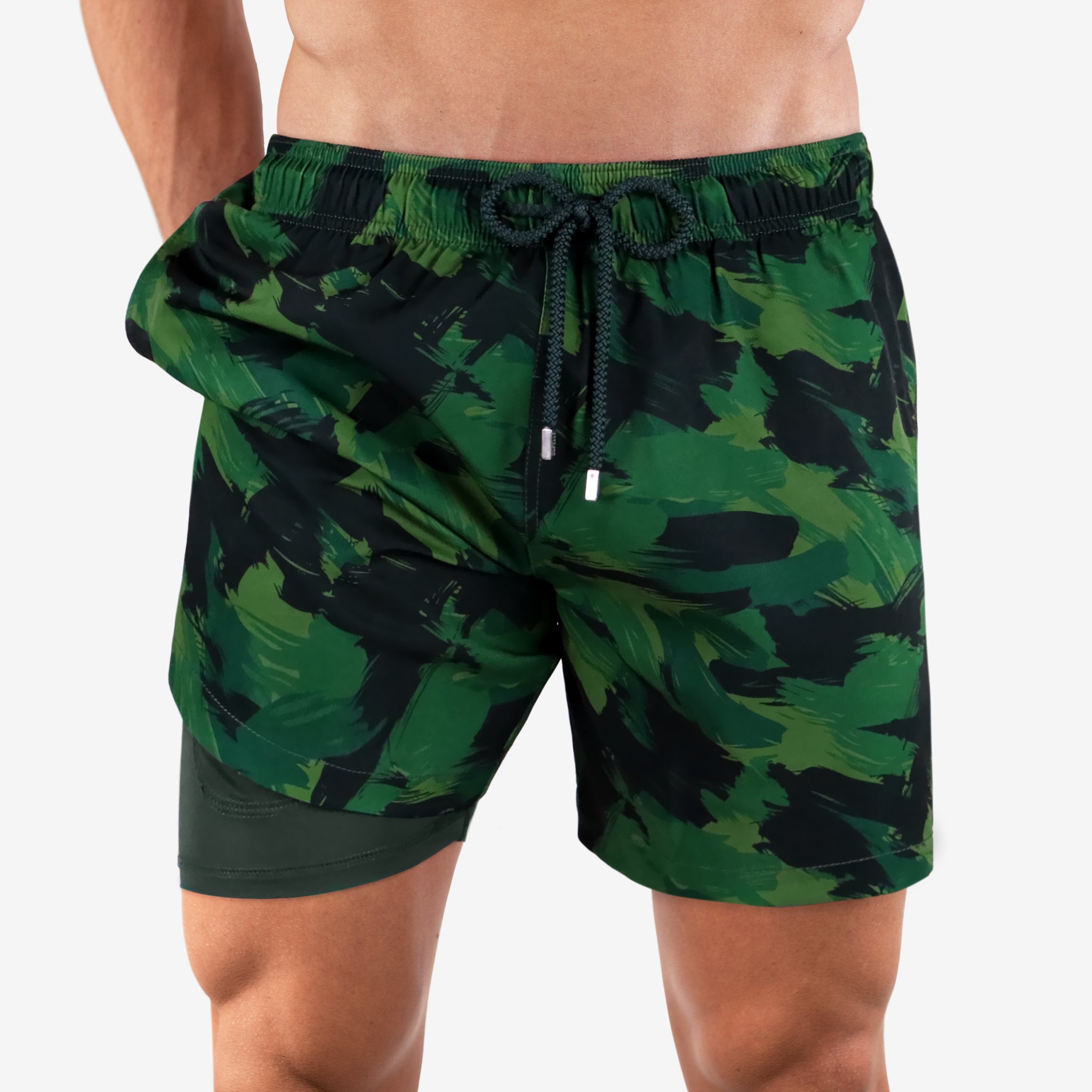 Green Camo - Mid-Length Hybrid Short