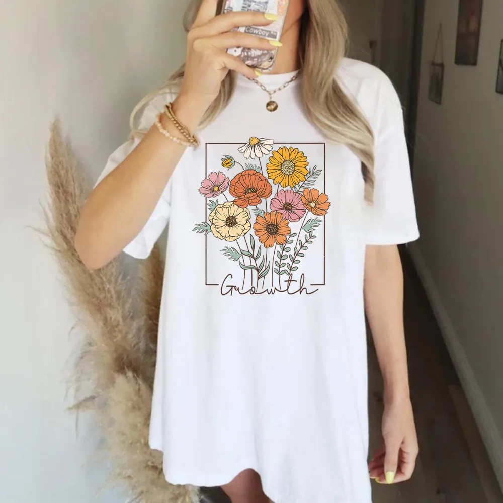 A Floral Design With Flowers In Various Colors T-Shirt