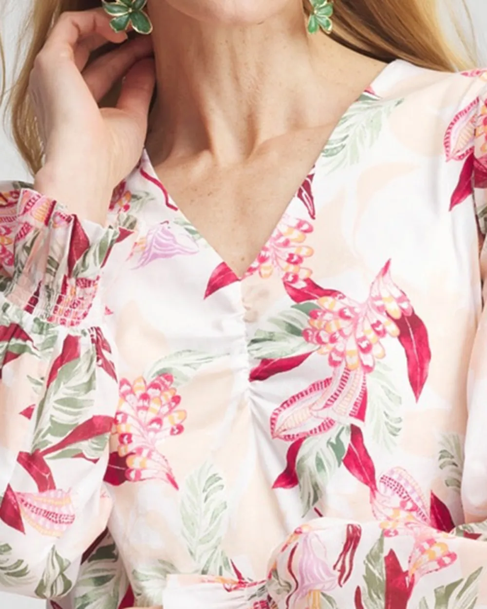 Floral Print V-Neck Puff Sleeve Blouse