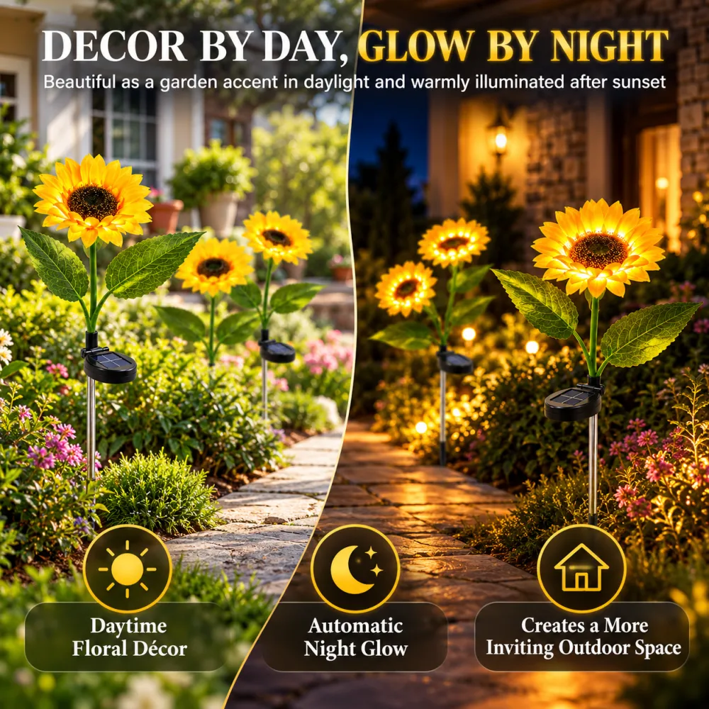 LED Solar Sunflower Garden Stake Light – IP65 Waterproof, Realistic Decor for Lawn, Patio & Pathway Lighting
