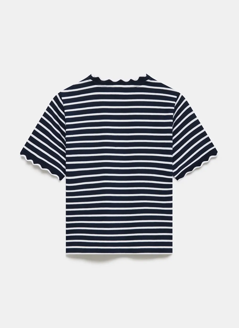 Casual Style Navy Stripe Scallop Trim T-Shirt