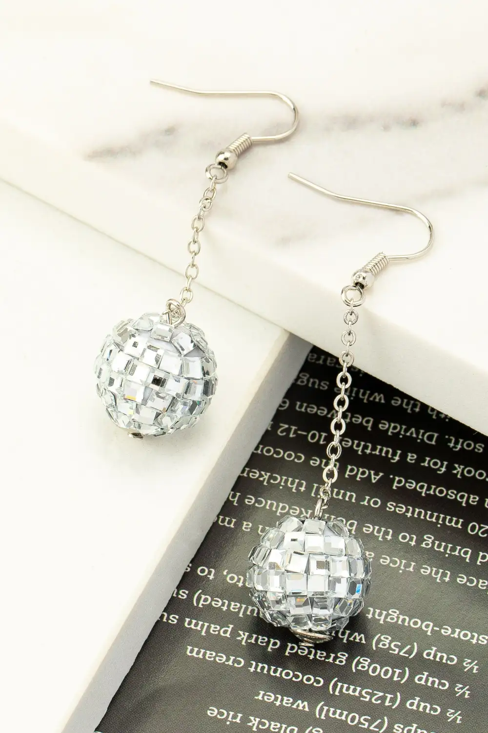 Dangling Glass Disco Ball Drop Earrings