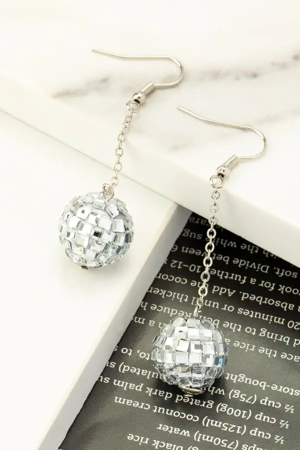 Dangling Glass Disco Ball Drop Earrings