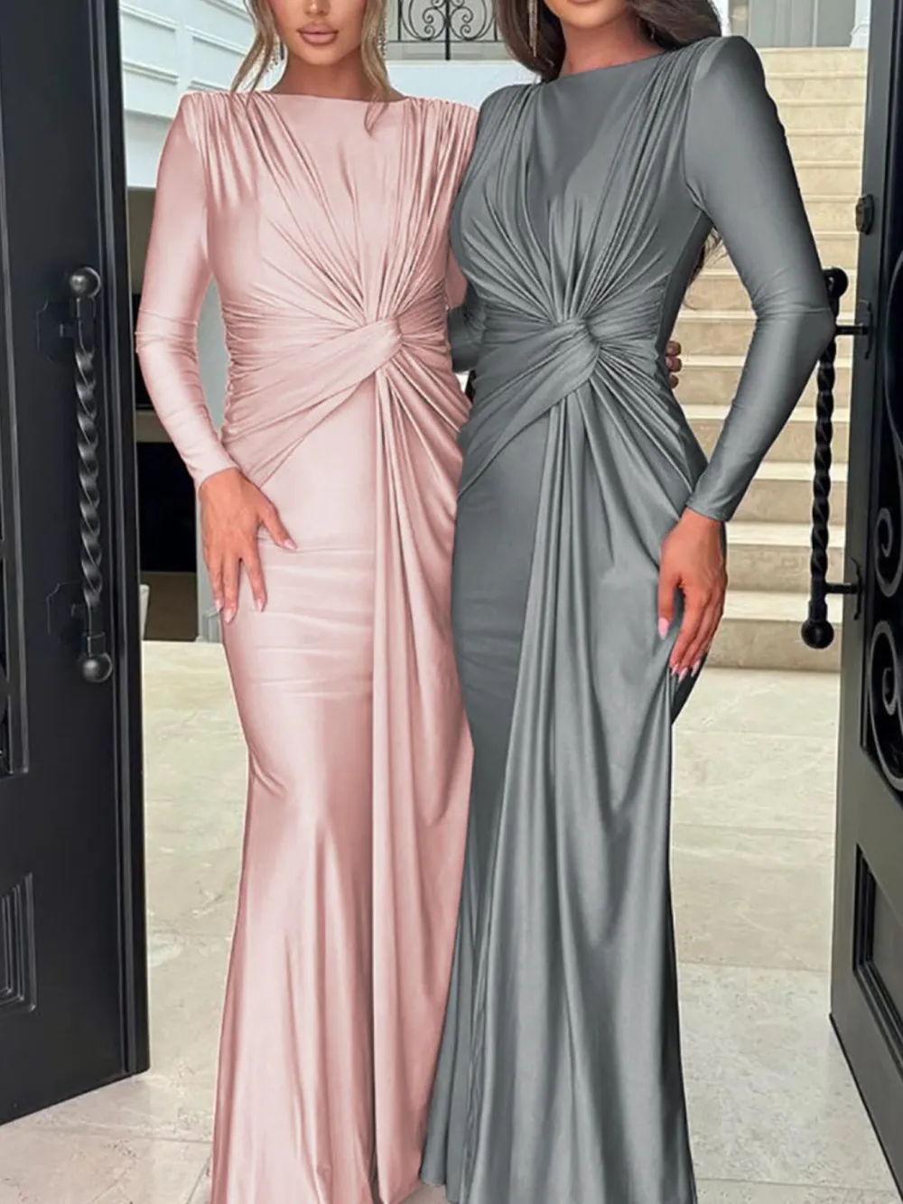 Ruched Long Sleeve Maxi Dress