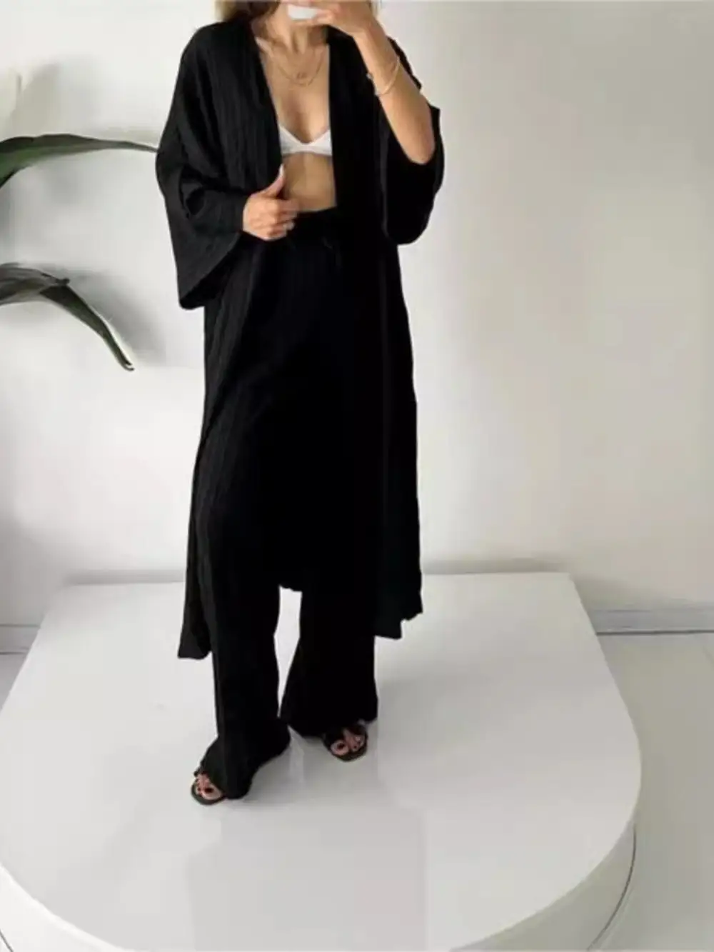 Textured Knit Cardigan and Pants Set
