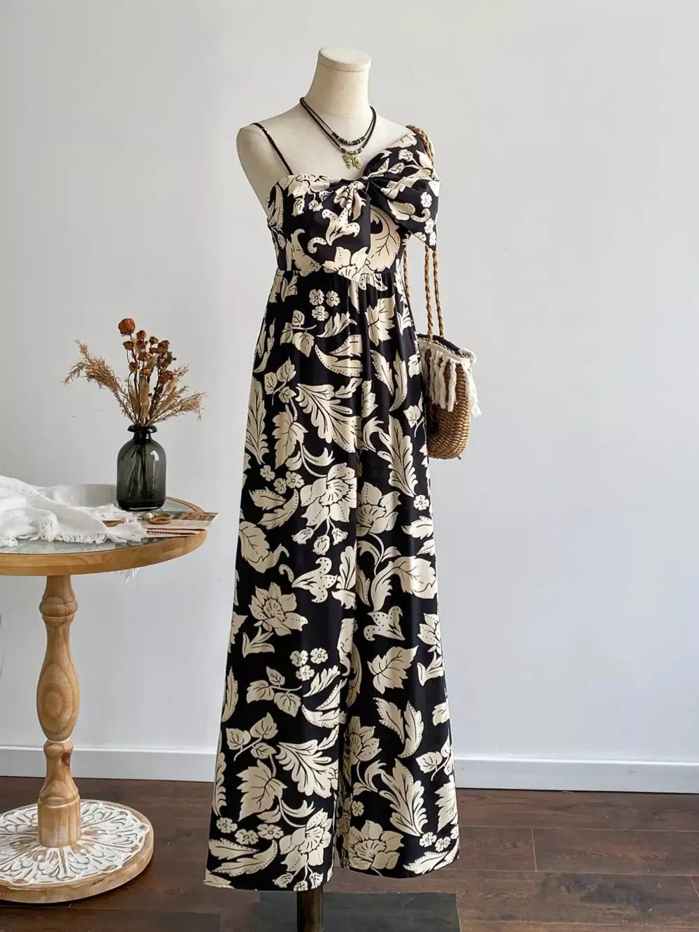 Floral Bowknot Wide Leg Jumpsuit