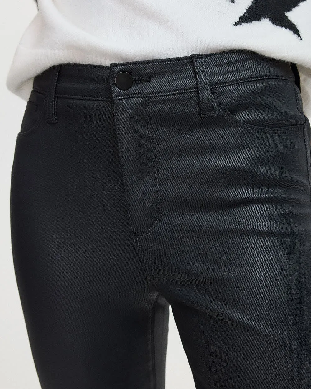 Skinny-Leg High-Rise Coated Pants