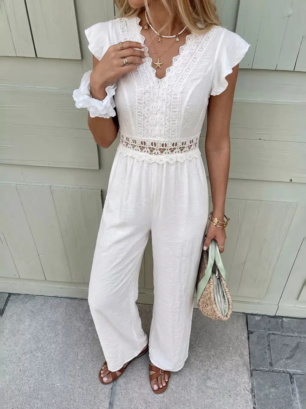 Lace Trim Wide Leg Jumpsuit
