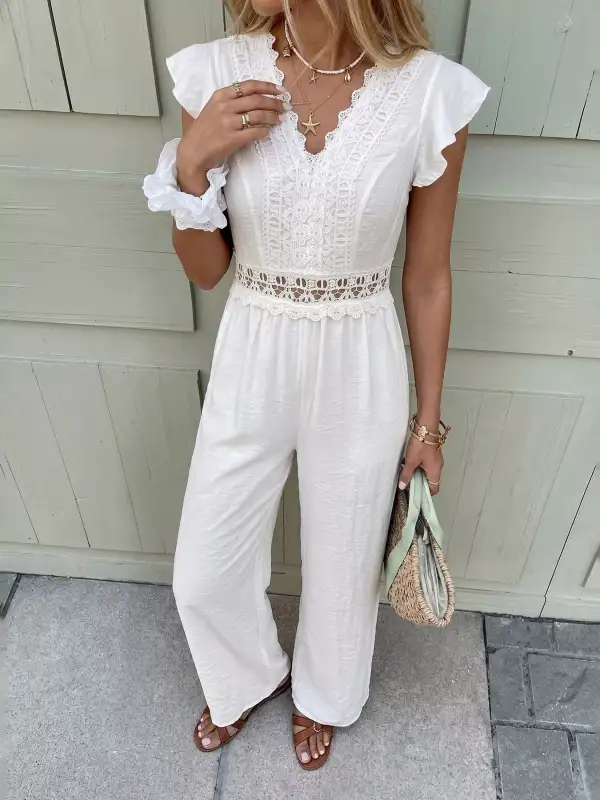 Lace Trim Wide Leg Jumpsuit