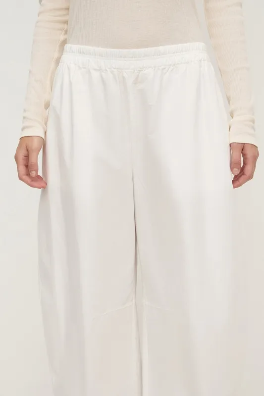 White Voluminous Cotton Barrel-Leg Pant