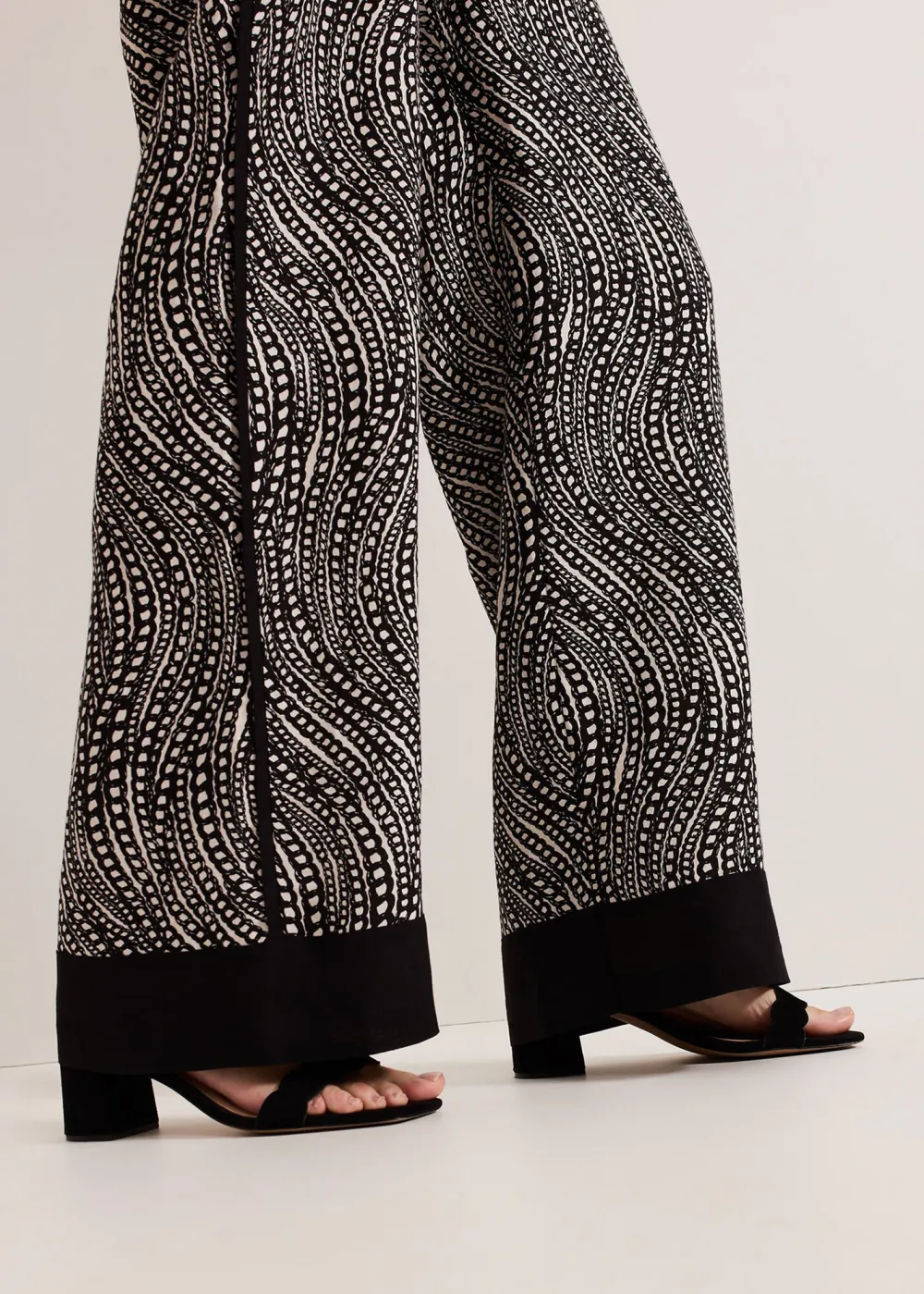 Black And White Dense-Print Wide-Leg Pants