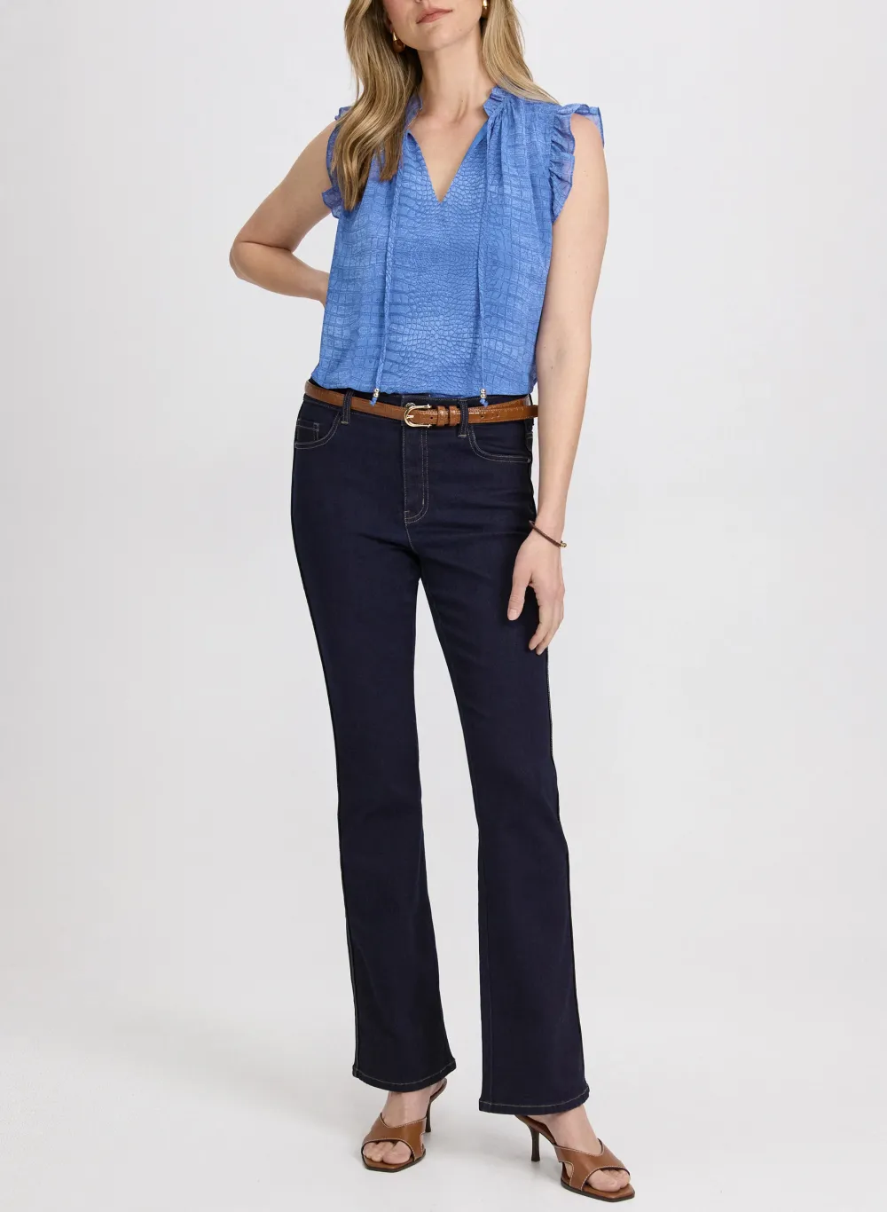 Blue Snake-Print Chiffon Top