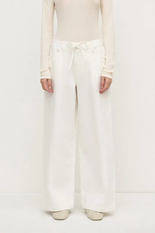 Vintage White Cotton Twill Mid-Rise Wide-Leg Pant