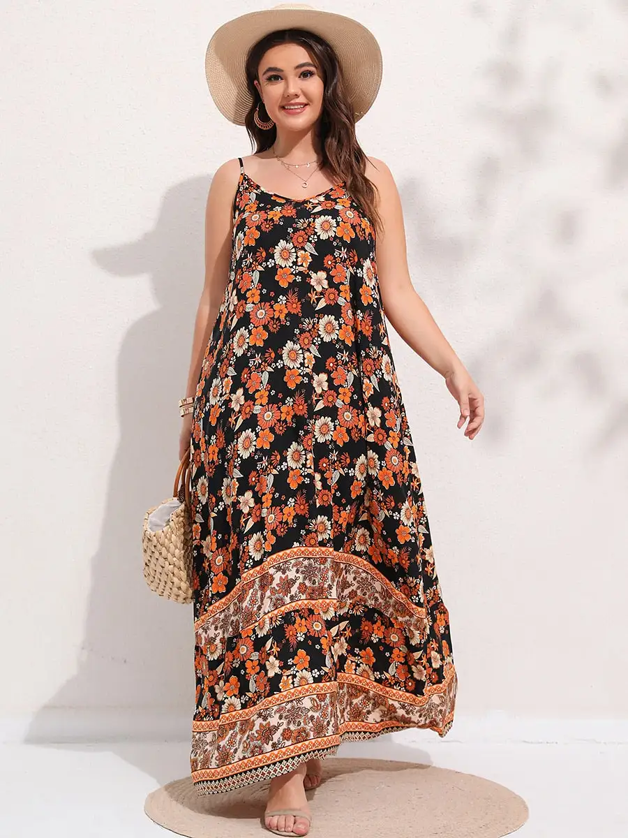 Spirit and Rebel Plus Size Floral Print Boho Maxi Dress