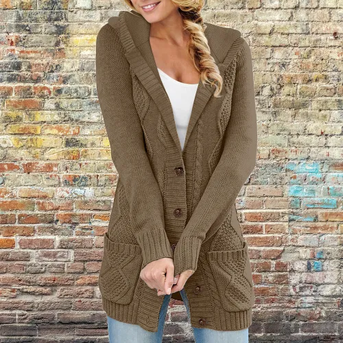 Women Plain Long Sleeve Comfy Vintage Cardigan