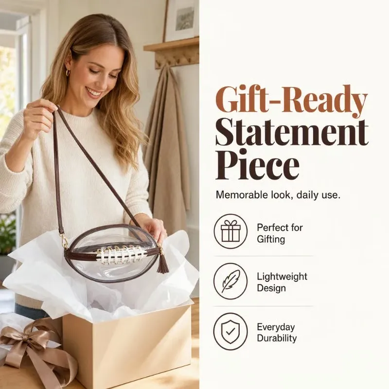 Clear Football Shaped Crossbody Bag Transparent PVC Stadium Approved Game Day Bag with Adjustable Strap Summer