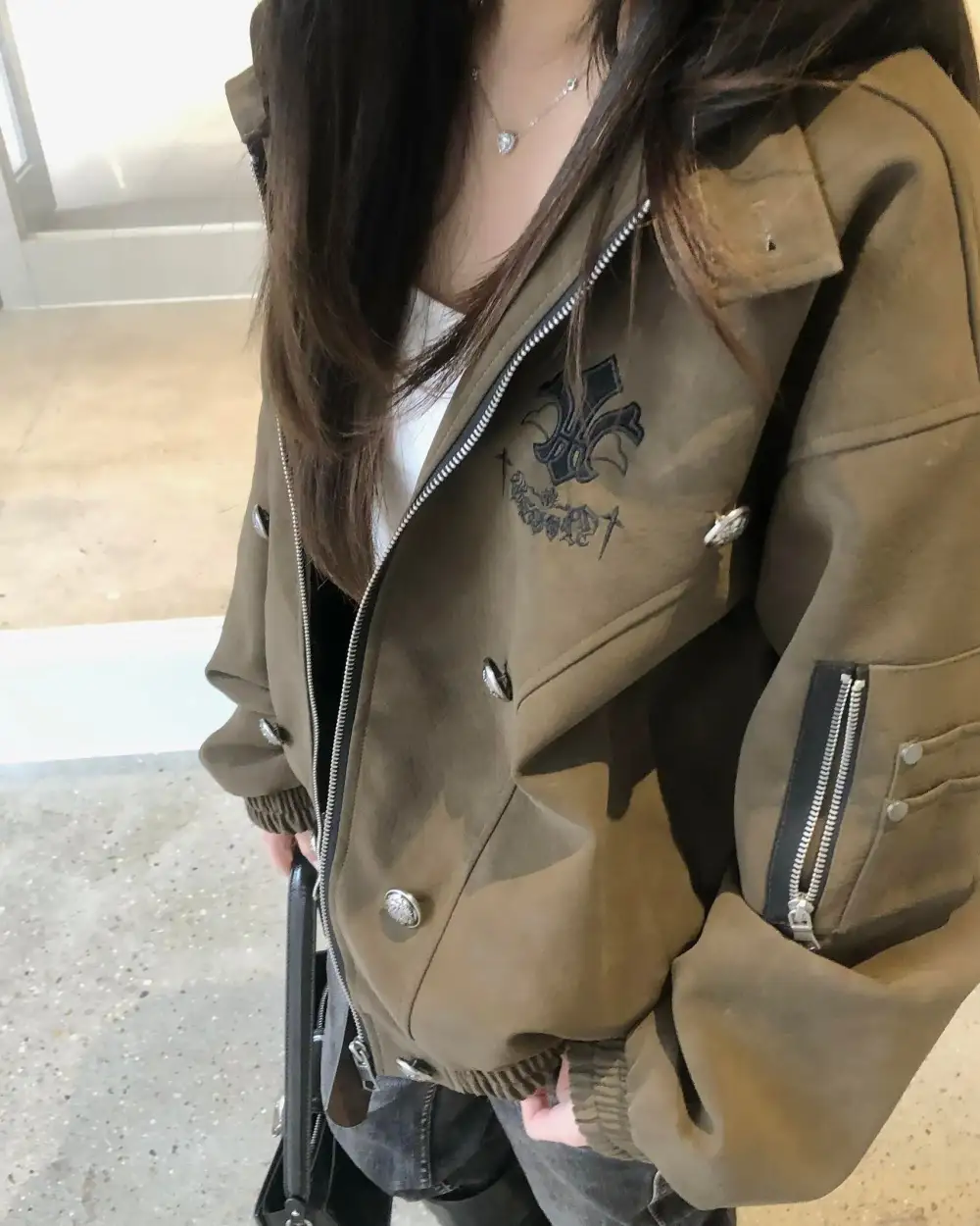 Hooded Leather Layer Jacket