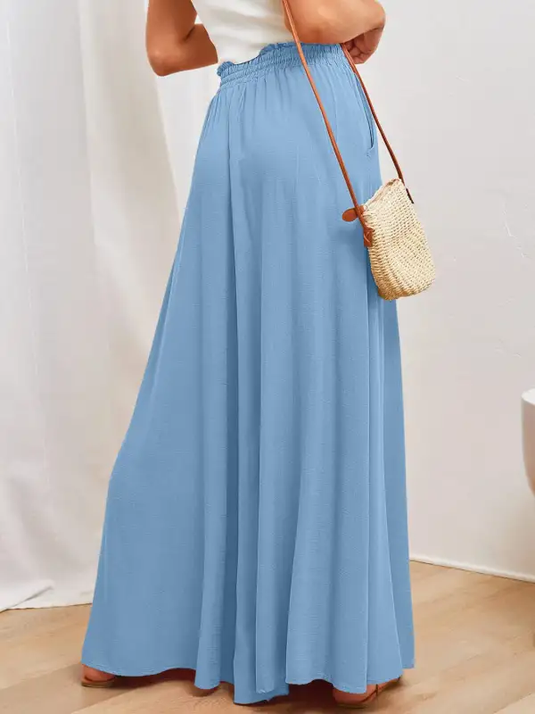 Textured Wide Leg Pants With Pocket