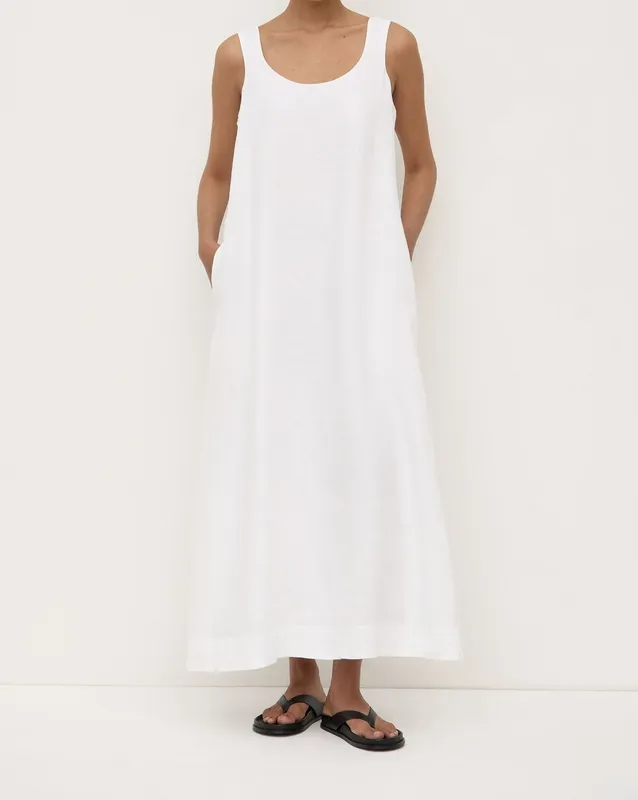 White Linen A-Line Maxi Dress