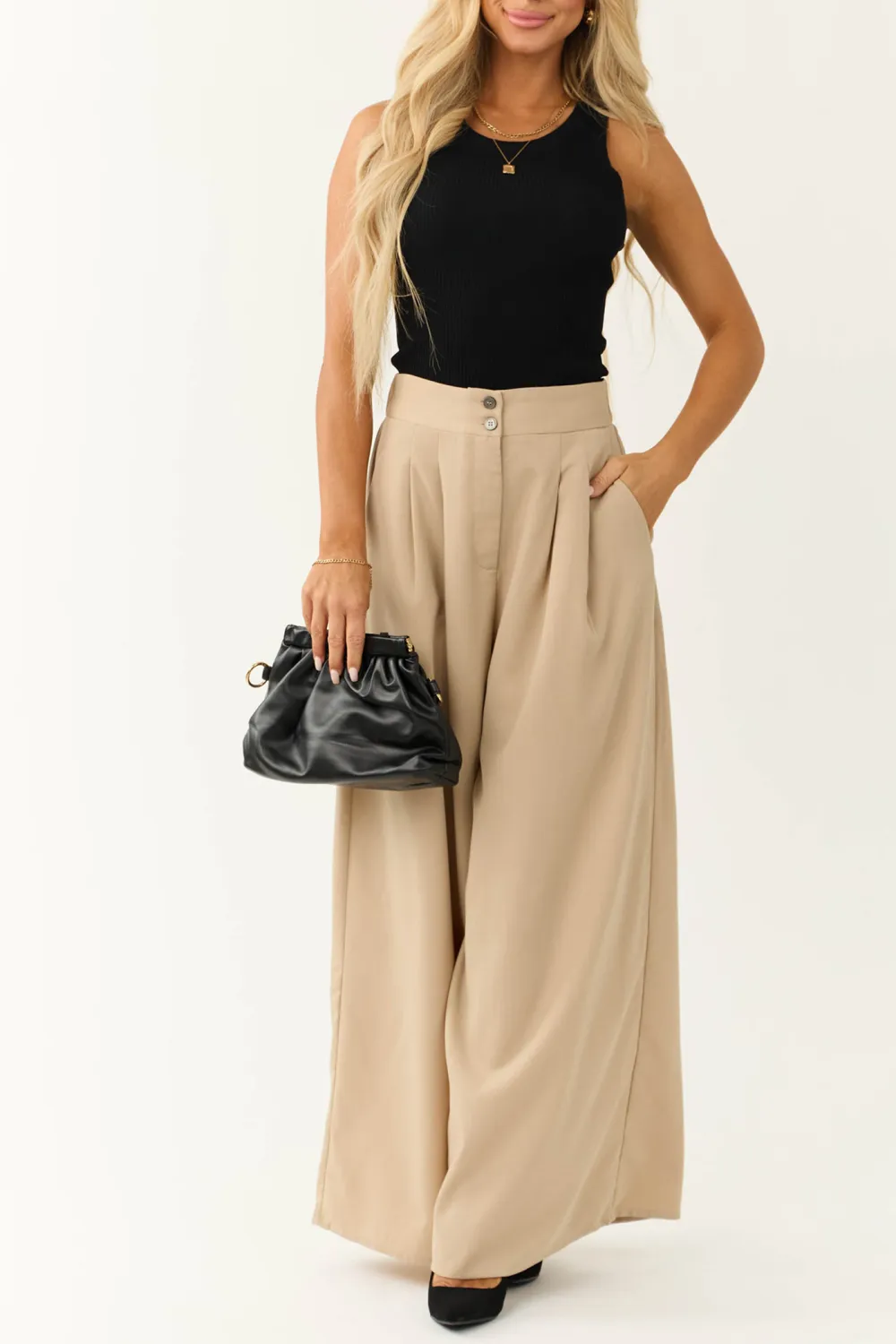 Black Ribbed Knit Fitted Tank Top