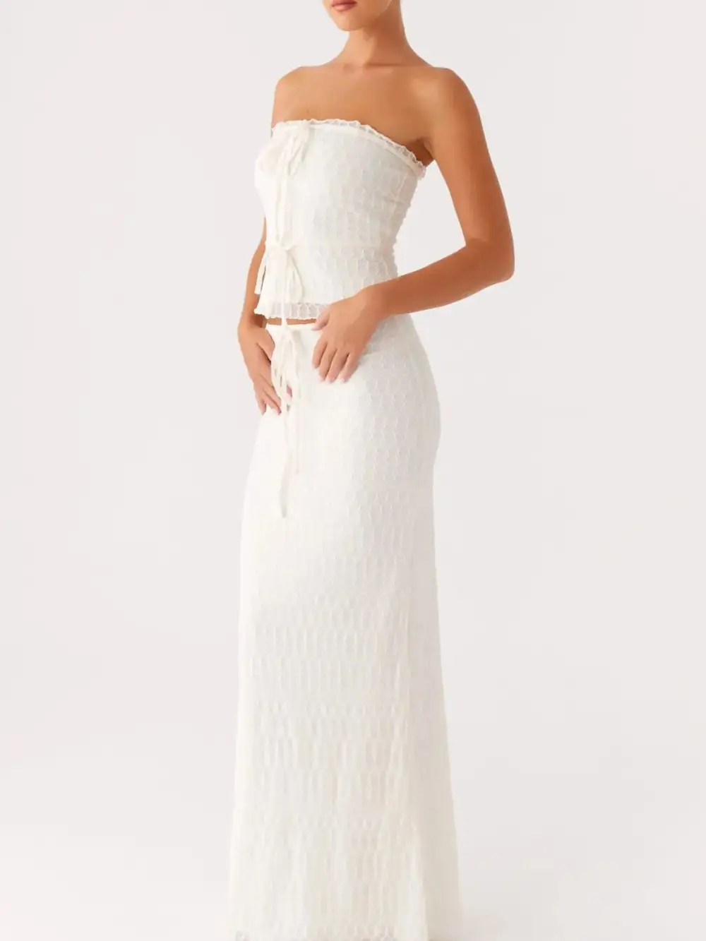 Neat Tie Front Lace Detail Coordinated Set