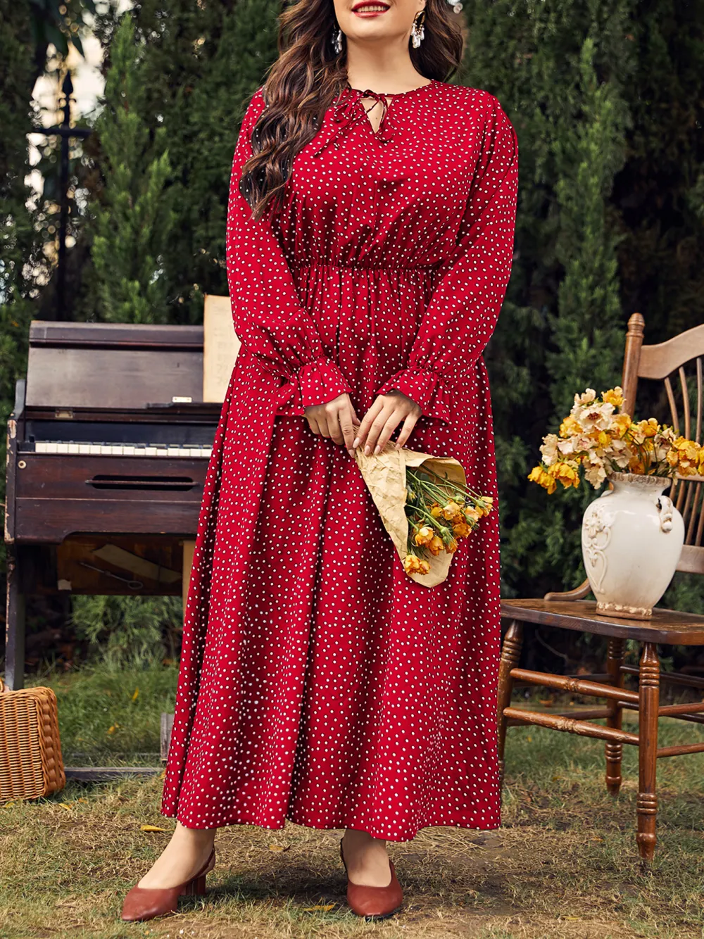 Polka Dot Loose Long Sleeve Dress