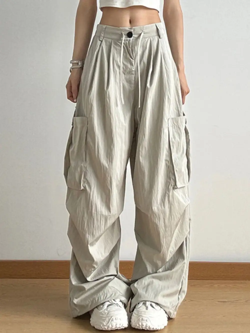 Drawstring Wide Leg Cargo Pants
