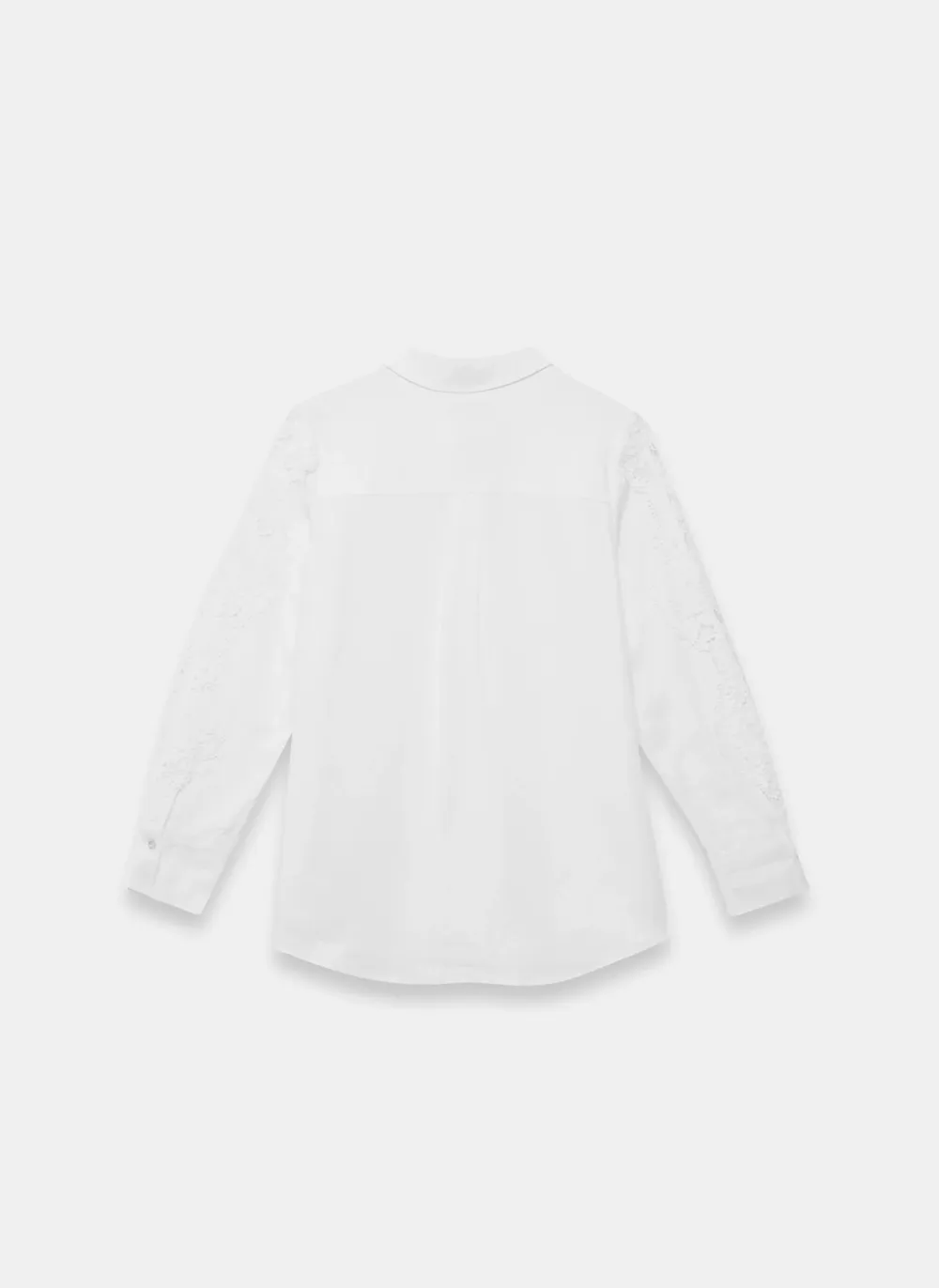 Casual Style White Linen Lace Trim Shirt