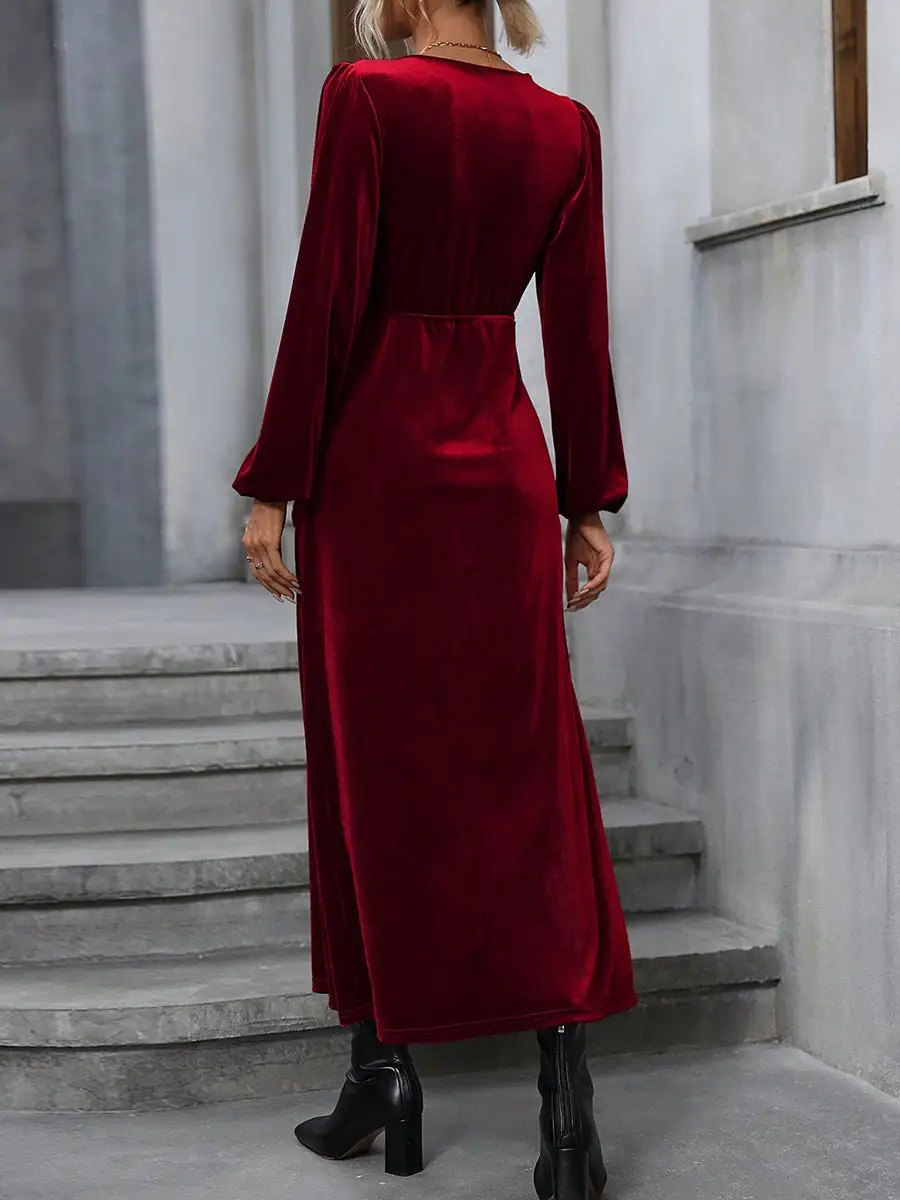 Side Long Neck Maxi Dress